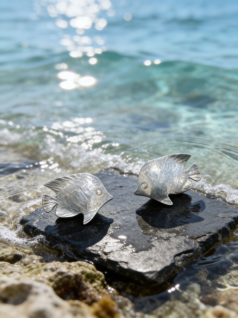 Silver Fish stud earrings